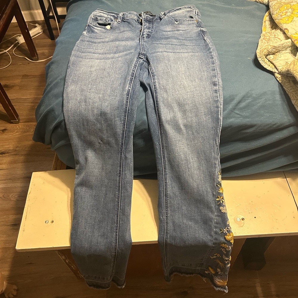 Women's Blue Jeans with Yellow Floral Detail